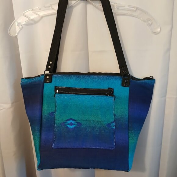 New Southwestern Sarape Satchel shoulder Bag Purse Blue Double handle Carryall - Picture 1 of 12